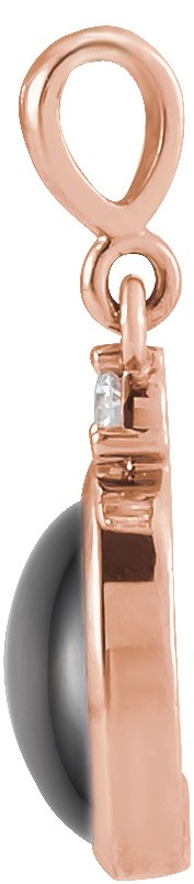 14K Gold Oval Natural Black Onyx & Natural Diamond Cabochon Bezel-Set Necklace or Pendant - Rose Gold - view 2