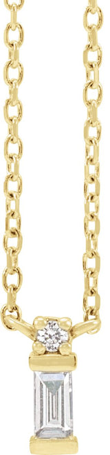 14K Gold Straight Baguette Natural Diamond Baguette Bar Necklace – up to 0.05 CTW - Yellow Gold