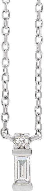 14K Gold Straight Baguette Natural Diamond Baguette Bar Necklace – up to 0.05 CTW - White Gold