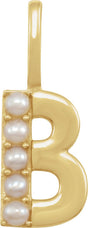 14K Gold Cultured White Freshwater Pearl Initial B Pearl Pendant - Yellow Gold