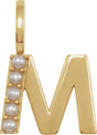 14K Gold Cultured White Freshwater Pearl Initial M Pearl Pendant - Yellow Gold