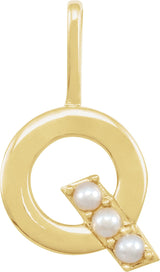 14K Gold Cultured White Freshwater Pearl Initial Q Pearl Pendant - Yellow Gold