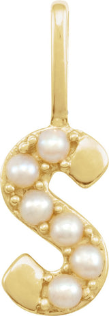 14K Gold Cultured White Freshwater Pearl Initial S Pearl Pendant - Yellow Gold