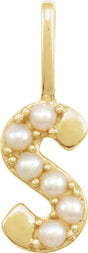 14K Gold Cultured White Freshwater Pearl Initial S Pearl Pendant - Yellow Gold
