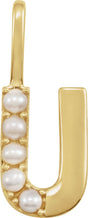 14K Gold Cultured White Freshwater Pearl Initial U Pearl Pendant - Yellow Gold