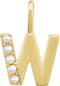14K Gold Cultured White Freshwater Pearl Initial W Pearl Pendant - Yellow Gold