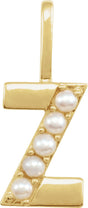 14K Gold Cultured White Freshwater Pearl Initial Z Pearl Pendant - Yellow Gold