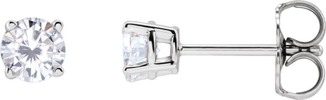 14K Gold Lab-Grown Moissanite Round 4-Prong Lightweight Stud Earrings - White Gold