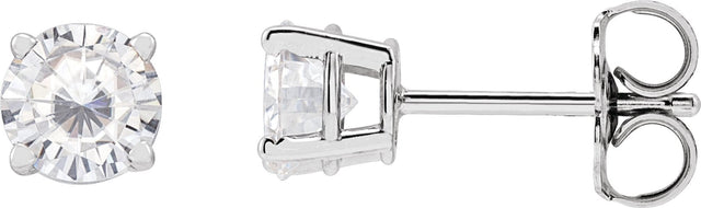 Platinum Lab-Grown Moissanite Round 4-Prong Lightweight Stud Earrings