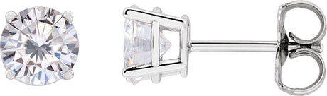 Platinum Lab-Grown Moissanite Round 4-Prong Lightweight Stud Earrings