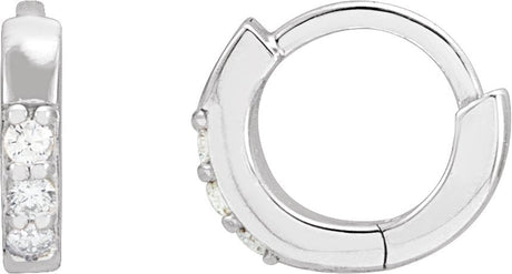 14K Gold Round Natural Diamond Accented Huggie Earrings – 1.3-2mm Stones - White Gold
