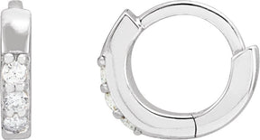 Platinum Round Natural Diamond Accented Huggie Earrings – 1.3-2mm Stones