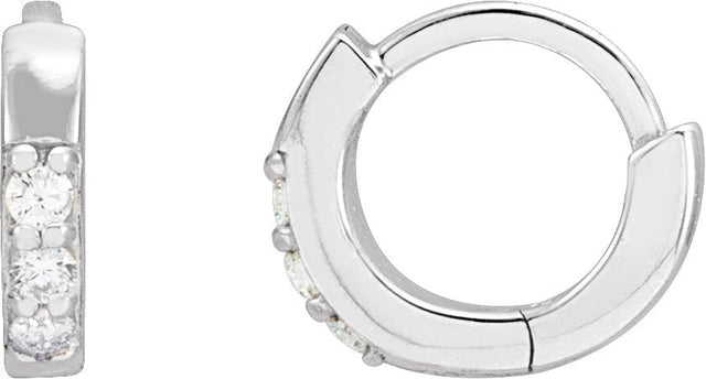 Platinum Round Natural Diamond Accented Huggie Earrings – 1.3-2mm Stones