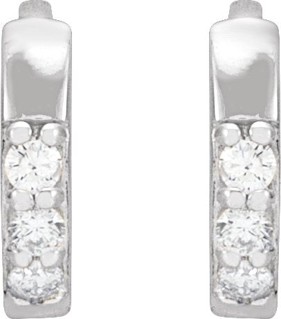 Platinum Round Natural Diamond Accented Huggie Earrings – 1.3-2mm Stones - view 2
