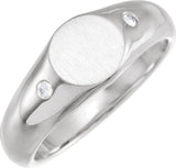 Men's 14K Gold Natural Diamond Round Signet Ring – 06 CTW - White Gold