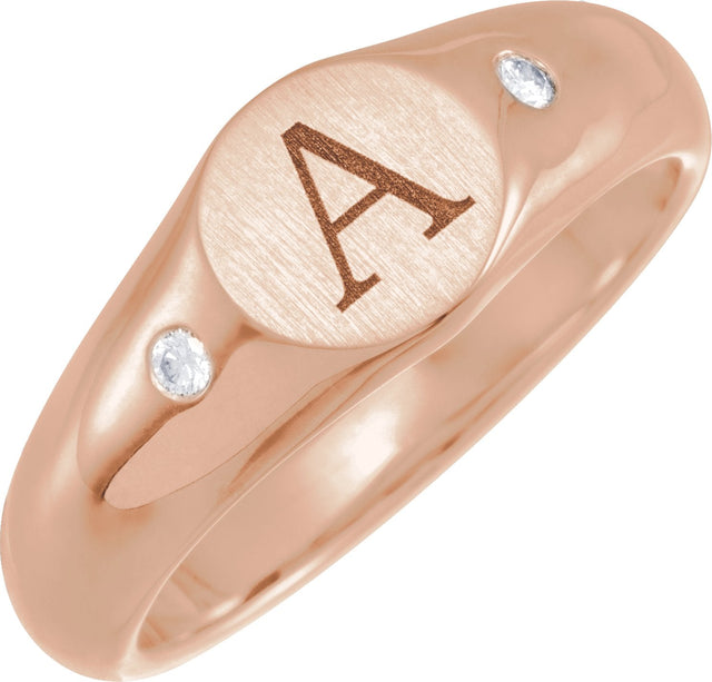 Men's 14K Gold Natural Diamond Round Signet Ring – 06 CTW - Rose Gold - view 3
