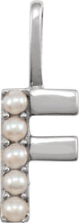 14K Gold Cultured White Freshwater Pearl Initial F Pearl Pendant - White Gold