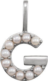 14K Gold Cultured White Freshwater Pearl Initial G Pearl Pendant - White Gold