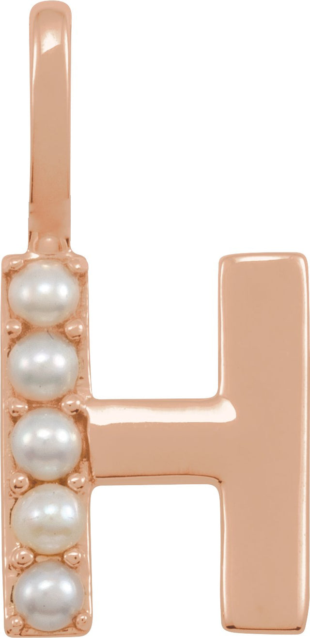 14K Gold Cultured White Freshwater Pearl Initial H Pearl Pendant