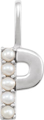 14K Gold Cultured White Freshwater Pearl Initial P Pearl Pendant - White Gold