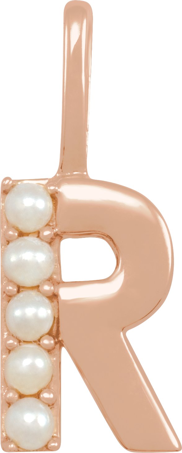14K Gold Cultured White Freshwater Pearl Initial R Pearl Pendant