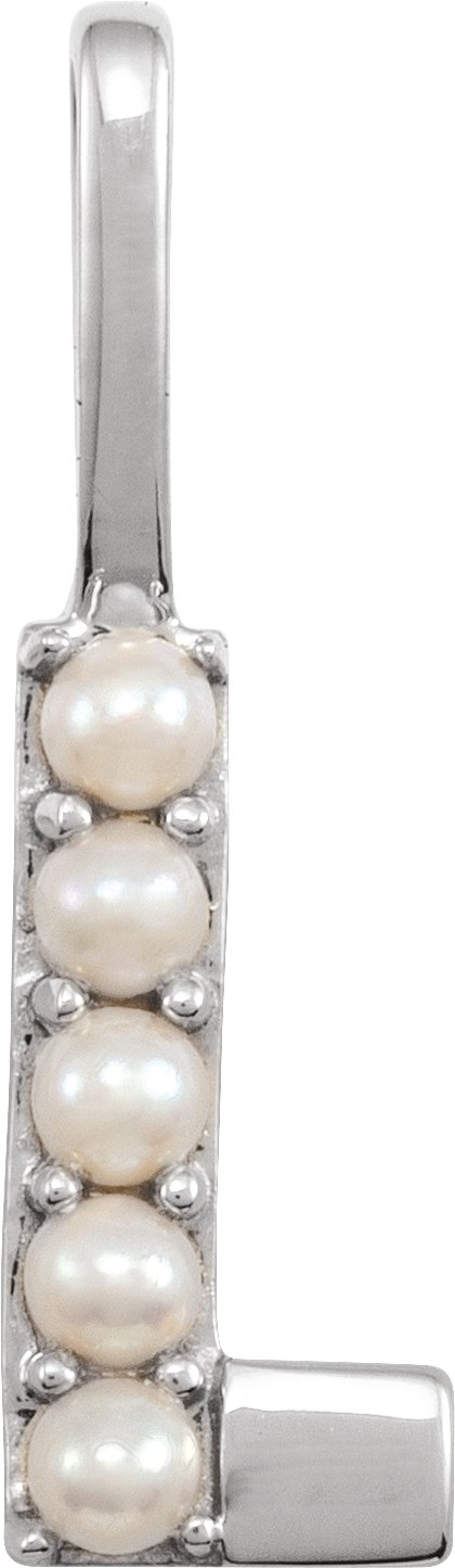 14K Gold Cultured White Freshwater Pearl Initial L Pearl Pendant - White Gold