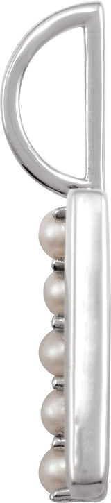 14K Gold Cultured White Freshwater Pearl Initial T Pearl Pendant - White Gold - view 2