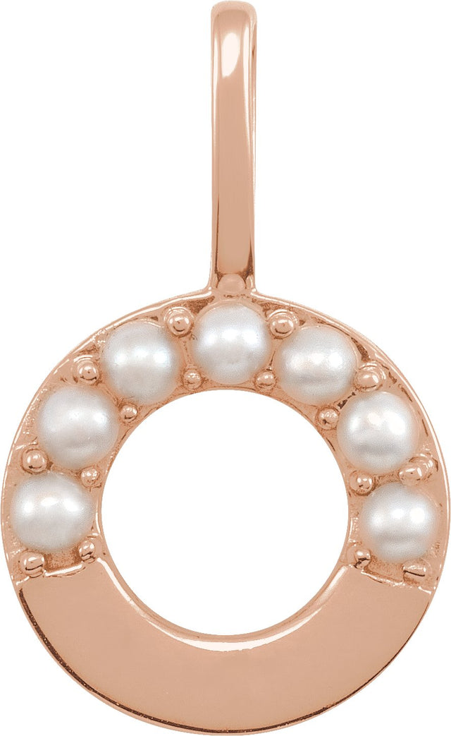 14K Gold Cultured White Freshwater Pearl Initial O Pearl Pendant