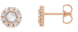 14K Gold Round Natural Diamond Rose-Cut Halo-Style Earrings - Rose Gold