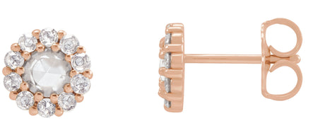 14K Gold Round Natural Diamond Rose-Cut Halo-Style Earrings - Rose Gold