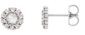 Platinum Round Natural Diamond Rose-Cut Halo-Style Earrings