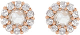 14K Gold Round Natural Diamond Rose-Cut Halo-Style Earrings - Rose Gold - view 2