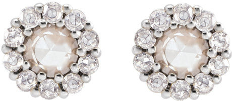 Platinum Round Natural Diamond Rose-Cut Halo-Style Earrings - view 2