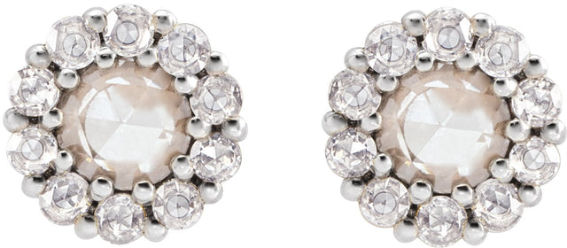 14K Gold Round Natural Diamond Rose-Cut Halo-Style Earrings - White Gold - view 2