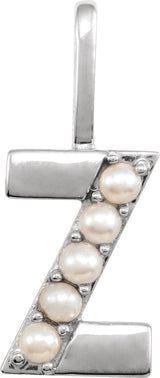 14K Gold Cultured White Freshwater Pearl Initial Z Pearl Pendant - White Gold
