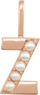 14K Gold Cultured White Freshwater Pearl Initial Z Pearl Pendant - Rose Gold