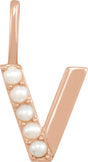 14K Gold Cultured White Freshwater Pearl Initial V Pearl Pendant