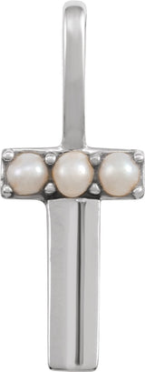 14K Gold Cultured White Freshwater Pearl Initial T Pearl Pendant - White Gold