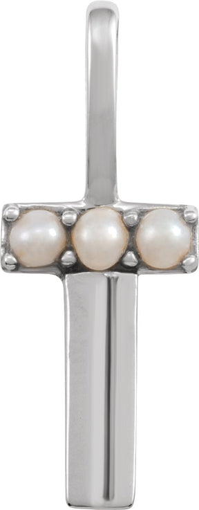 14K Gold Cultured White Freshwater Pearl Initial T Pearl Pendant - White Gold