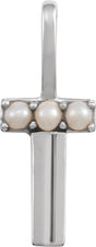 14K Gold Cultured White Freshwater Pearl Initial T Pearl Pendant - White Gold