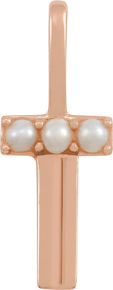 14K Gold Cultured White Freshwater Pearl Initial T Pearl Pendant - Rose Gold