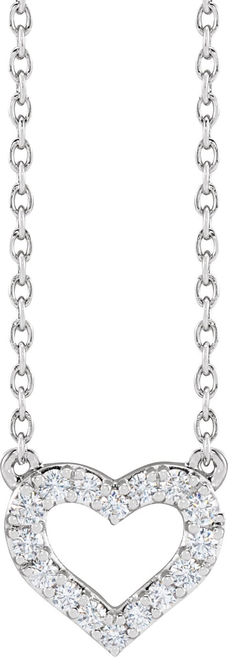 14K Gold Lab-Grown Diamond Heart Necklace - White Gold