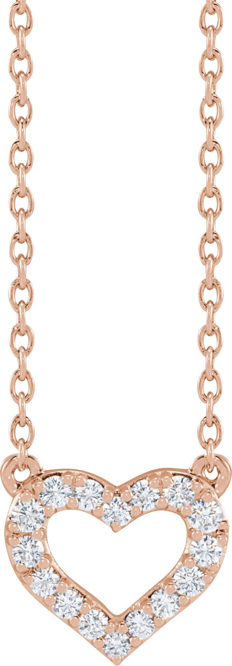 14K Gold Lab-Grown Diamond Heart Necklace - Rose Gold