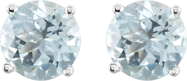 Platinum Natural Aquamarine Round 4-Prong Lightweight Stud Earrings – 6mm Stones - view 2