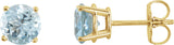 14K Gold Natural Aquamarine Round 4-Prong Lightweight Stud Earrings – 2.5-6mm Stones - Yellow Gold