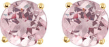 14K Gold Natural Pink Morganite Round 4-Prong Lightweight Stud Earrings - Yellow Gold - view 2