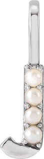 14K Gold Cultured White Freshwater Pearl Initial J Pearl Pendant