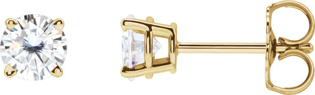 14K Gold Lab-Grown Moissanite Round 4-Prong Lightweight Stud Earrings - Yellow Gold