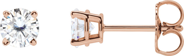 14K Gold Lab-Grown Moissanite Round 4-Prong Lightweight Stud Earrings - Rose Gold
