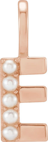 14K Gold Cultured White Freshwater Pearl Initial E Pearl Pendant